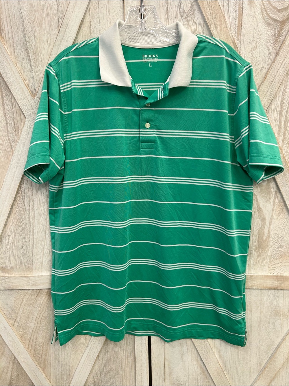 Brooks Brothers Performance Polo Green White Stripe L